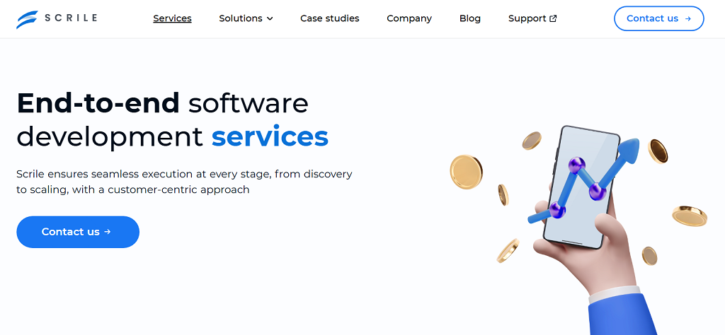 Scrile Services website main page - create telegram bot