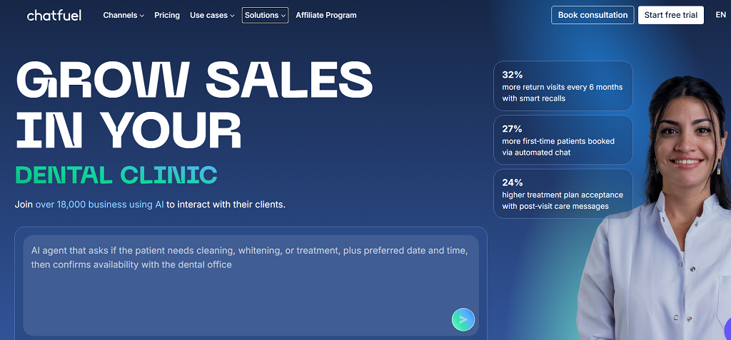 Chatfuel website main page - Manychat alternative