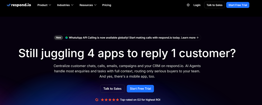Respond.io website main page
