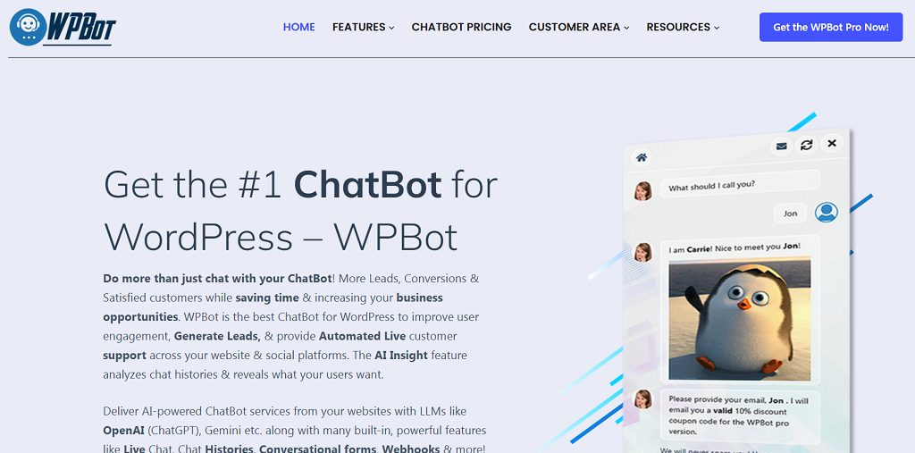 wpbot website main page