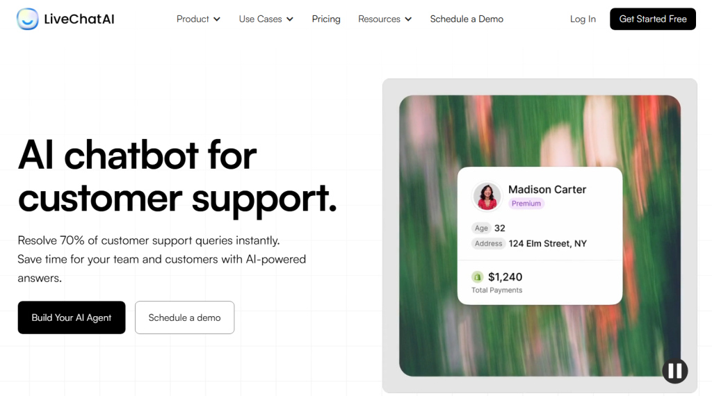 LiveChatAI website main page
