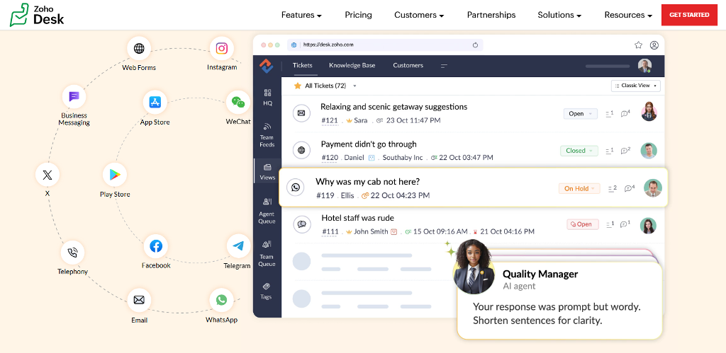 Zoho Desk website main page
