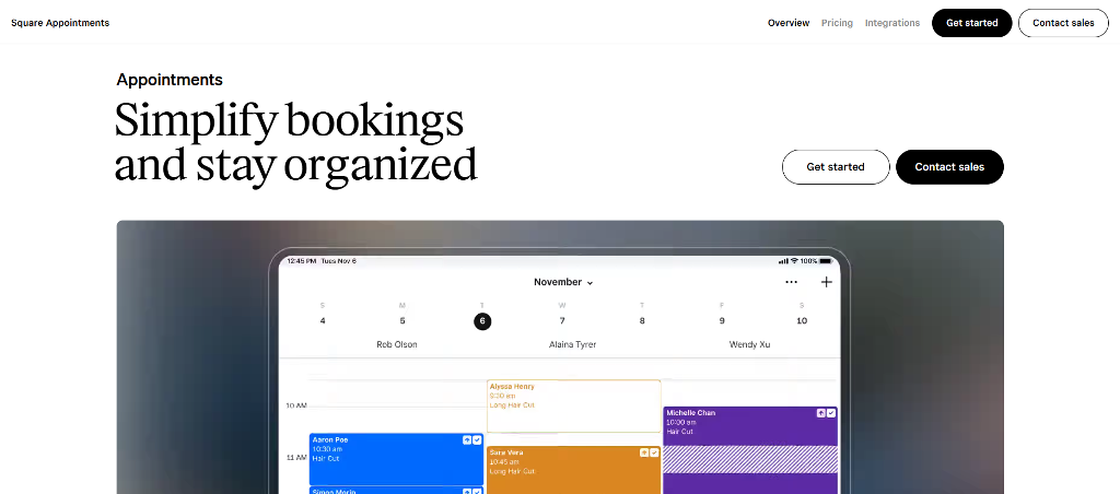 Square appointments main page