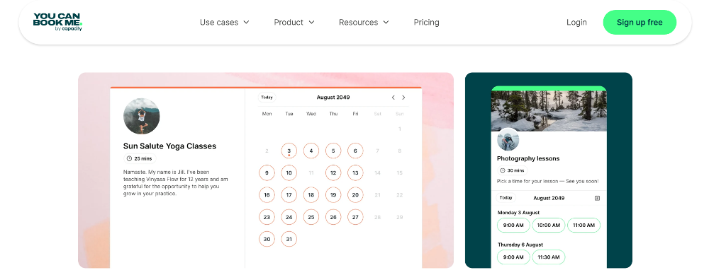 Youcanbookme website main page