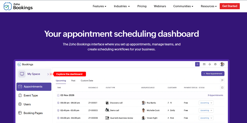 Zoho Website main page