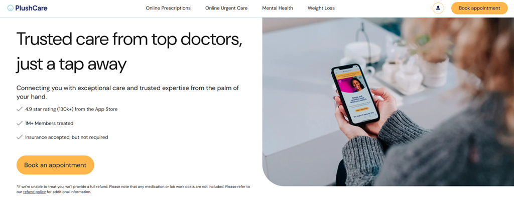 PlushCare website interface