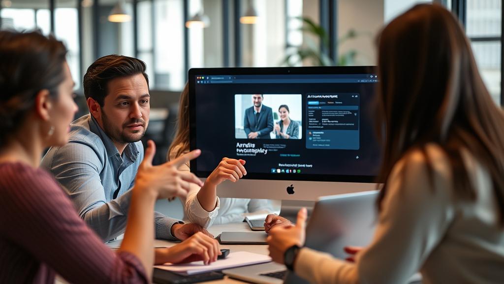 Startup team planning an AI companion app launch in a modern meeting space