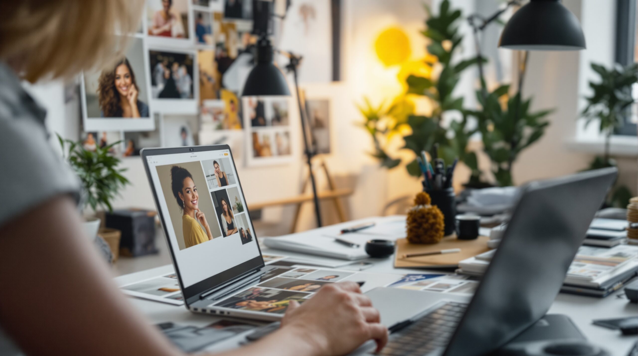 Photographer editing and selecting images for a portfolio website