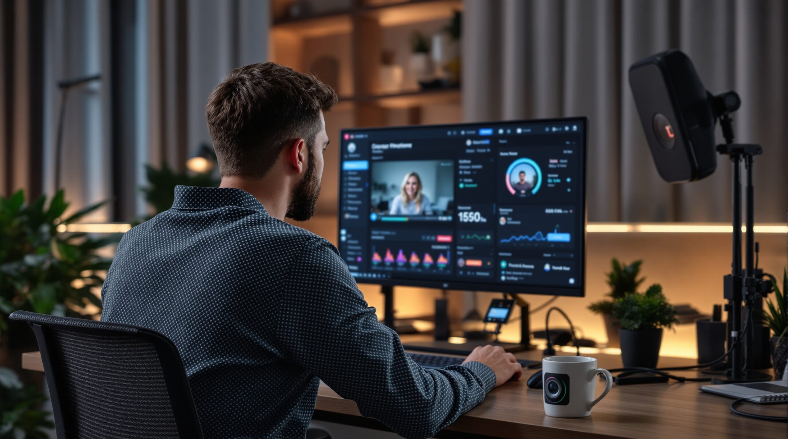 Live streaming studio setup with monitor and production controls