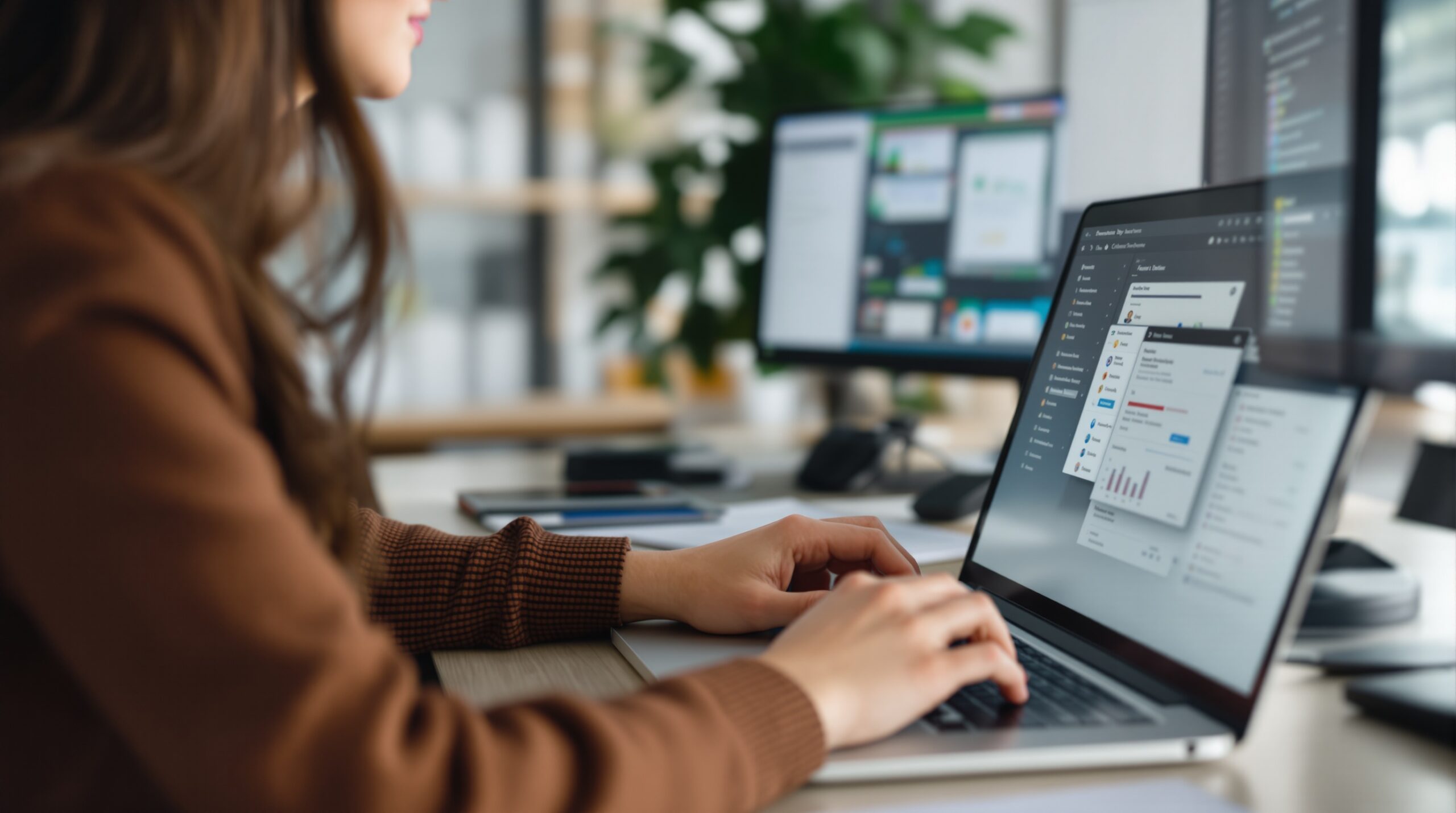Startup founder working on laptop to plan software development outsourcing decisions