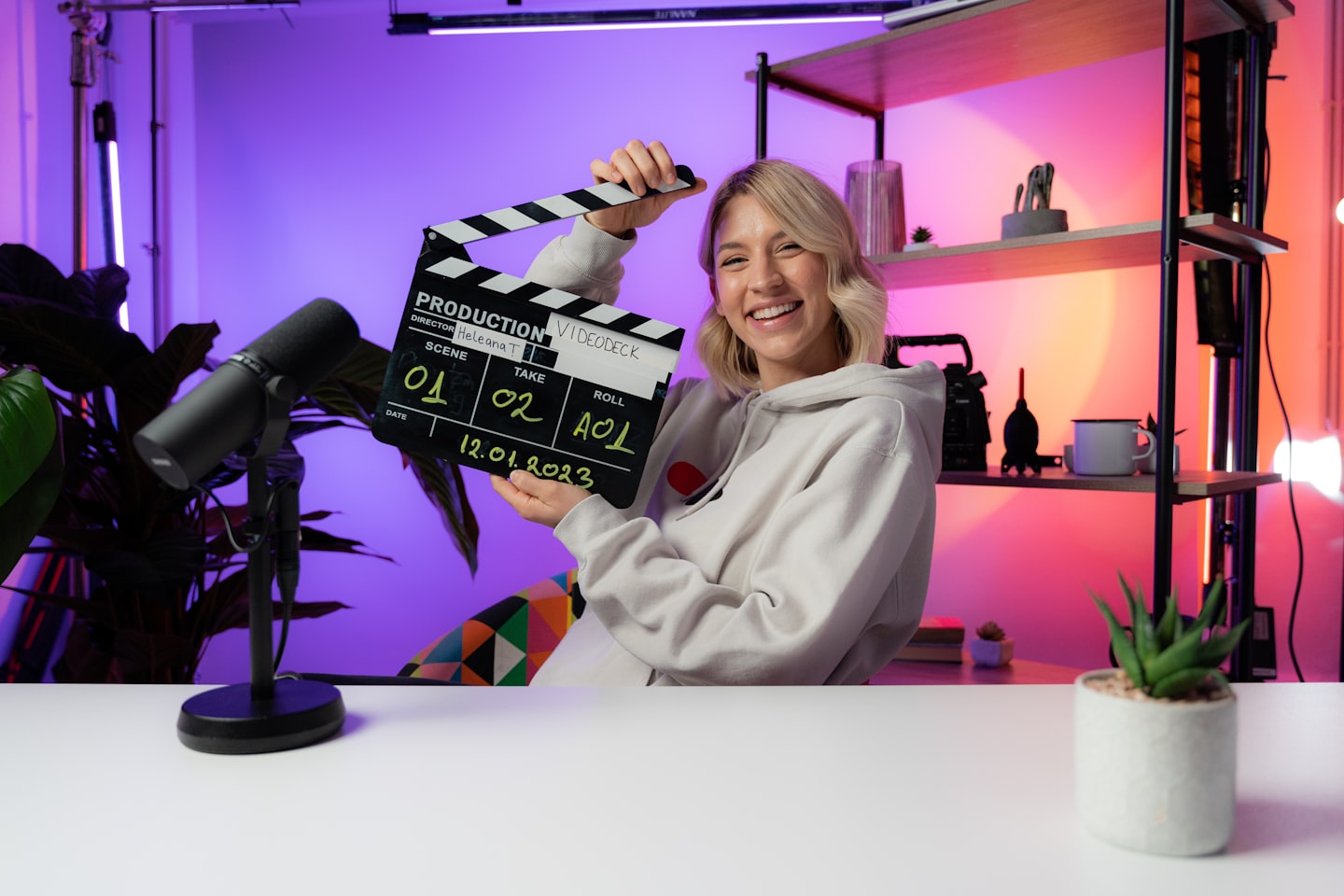 Contemporary video chat studio setup with screens and live platform controls