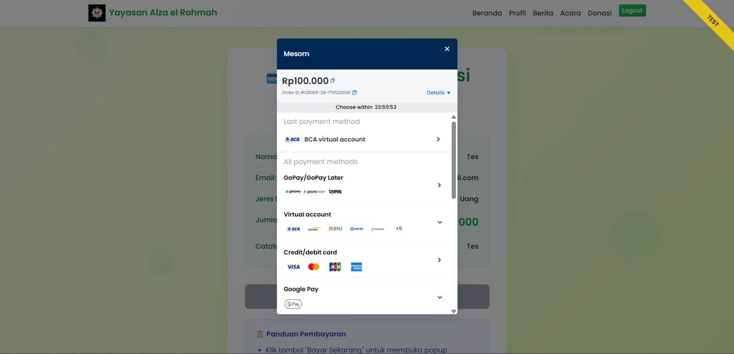 Payment dashboard displayed on a monitor for a live streaming platform