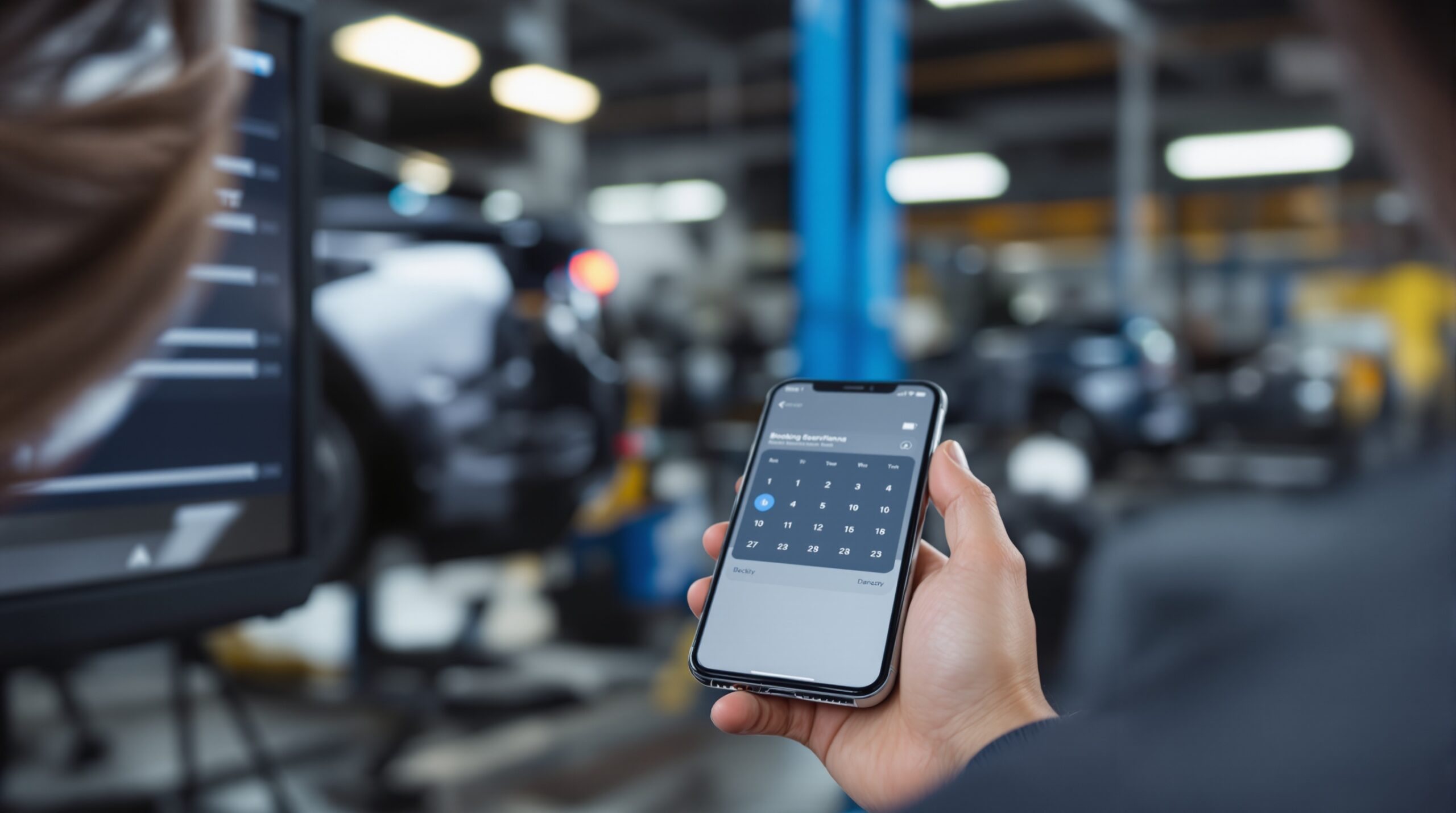 Booking app interface on a mobile phone for automotive service appointments