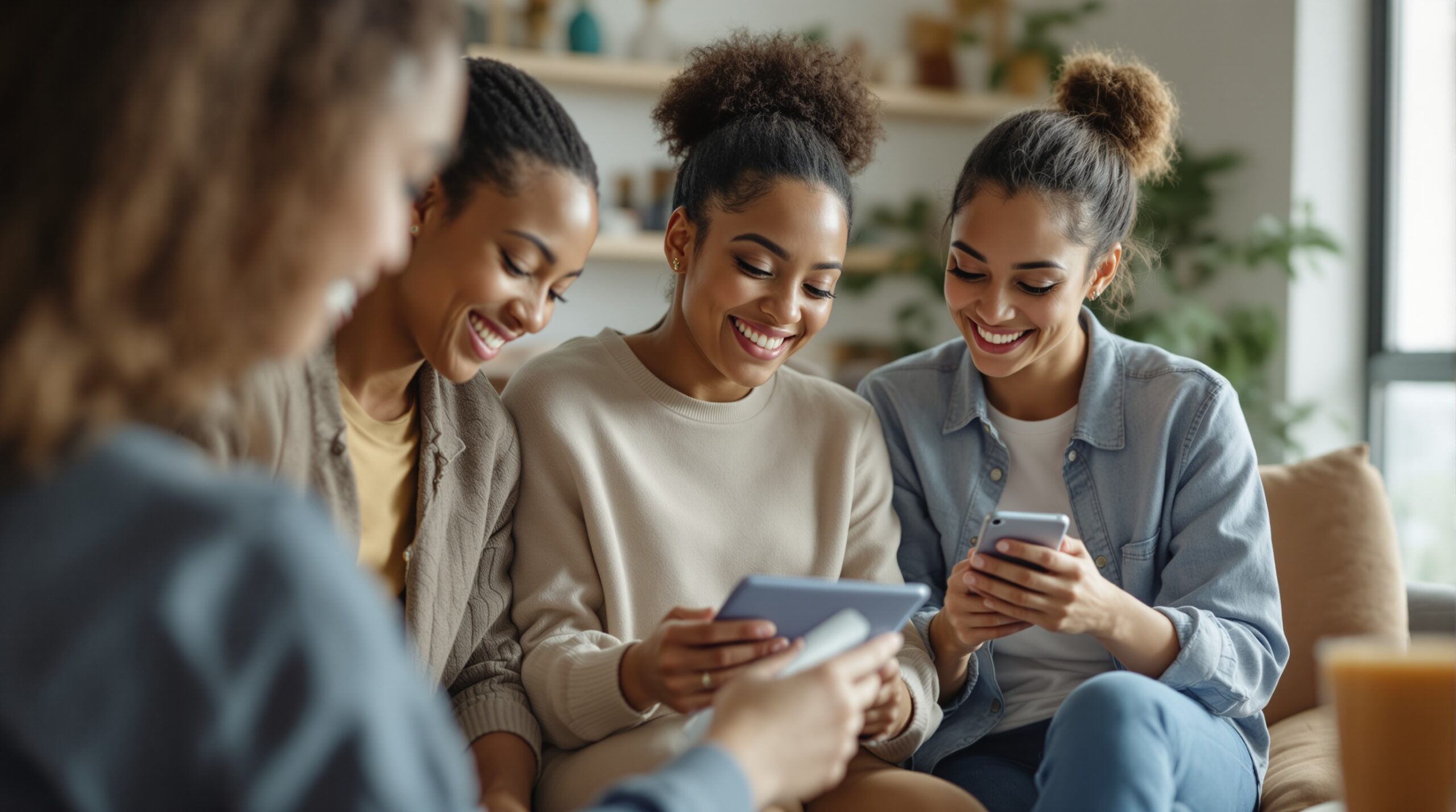 Family planning schedules together with a shared calendar in a home setting