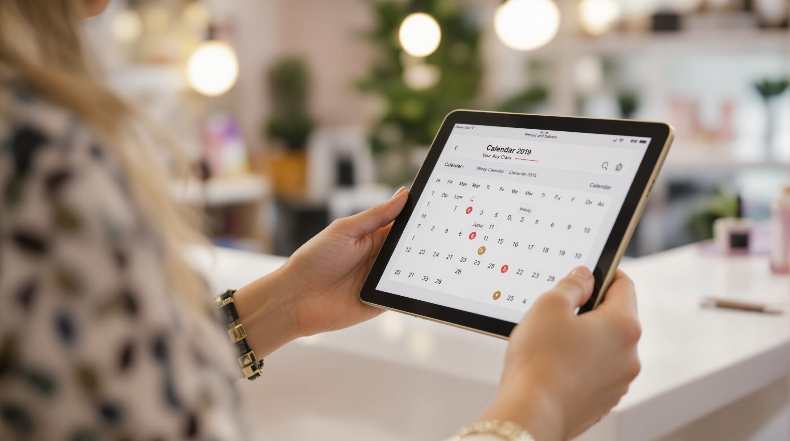 Appointment calendar interface used for nail salon scheduling and service timing