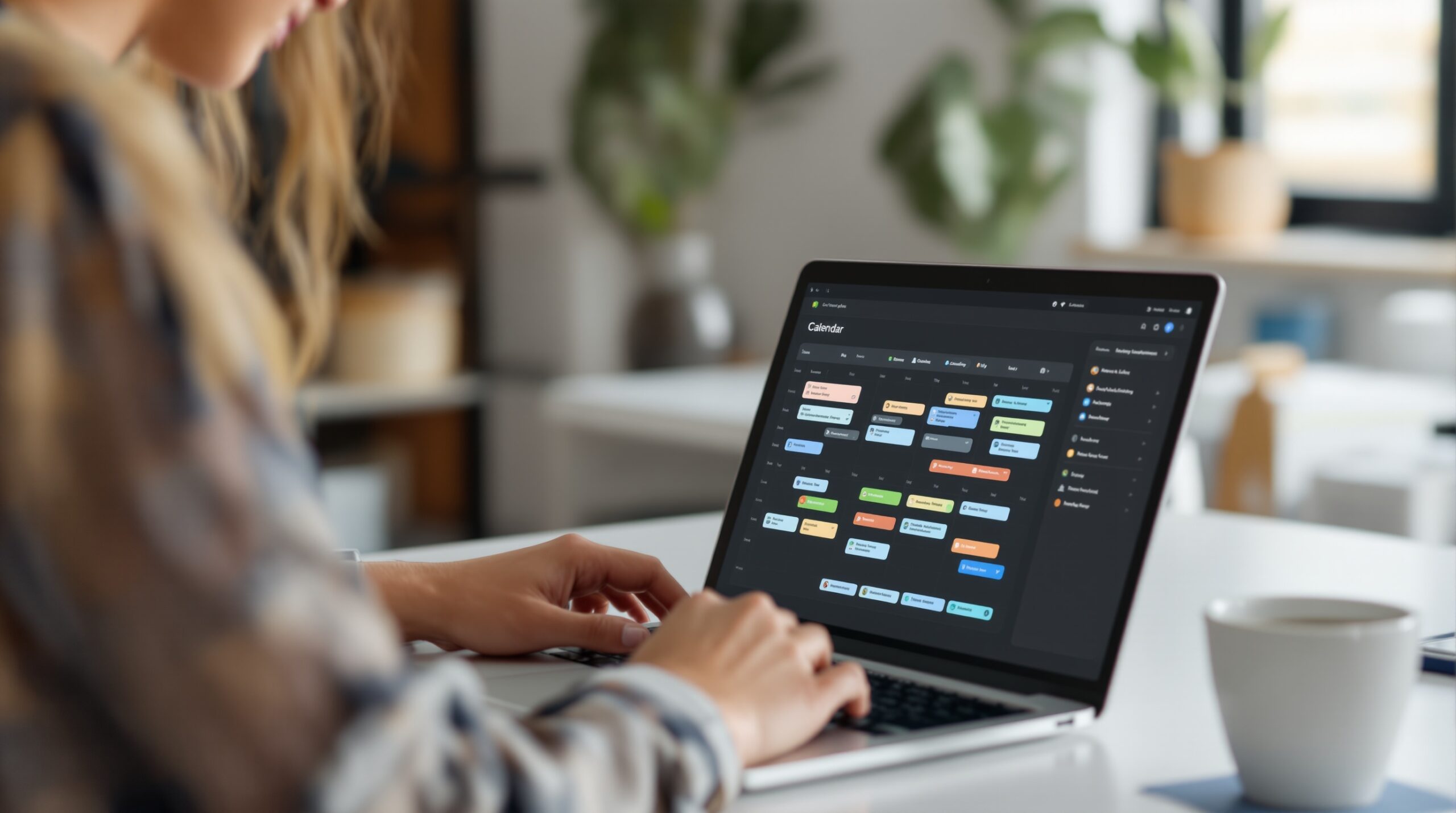 Calendar dashboard on a laptop showing scheduling and availability management