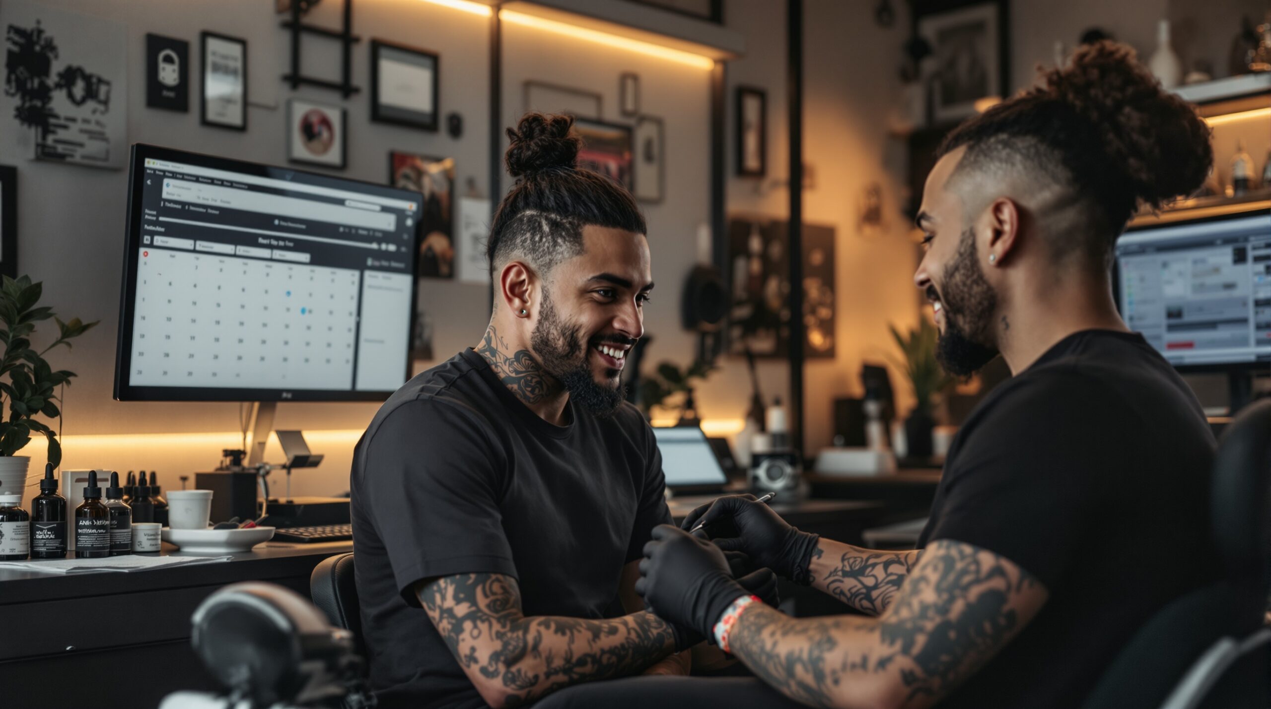 Tattoo consultation scene showing the intake stage before booking a session