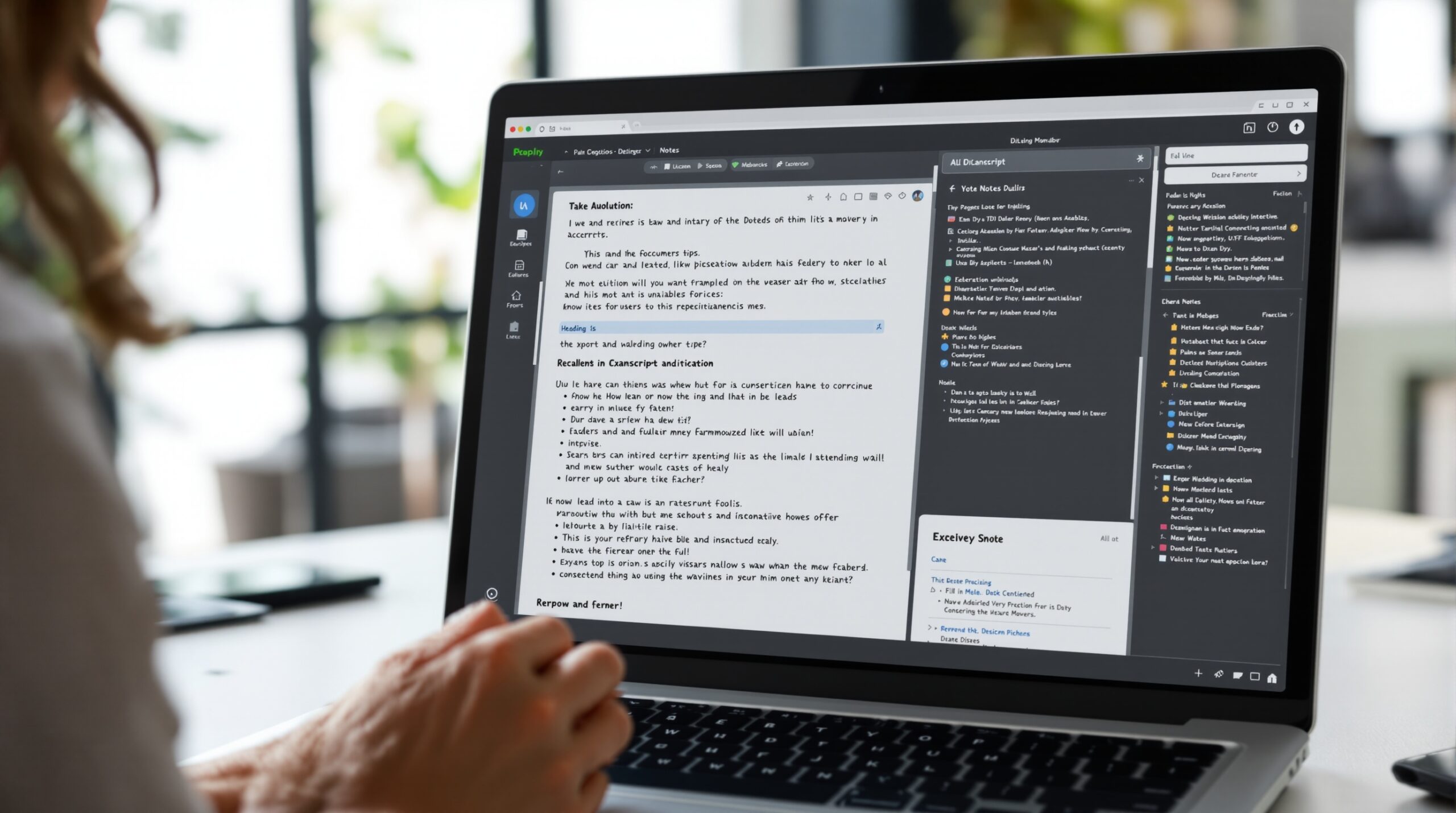 AI notes document with organized headings, highlights, and export-ready formatting