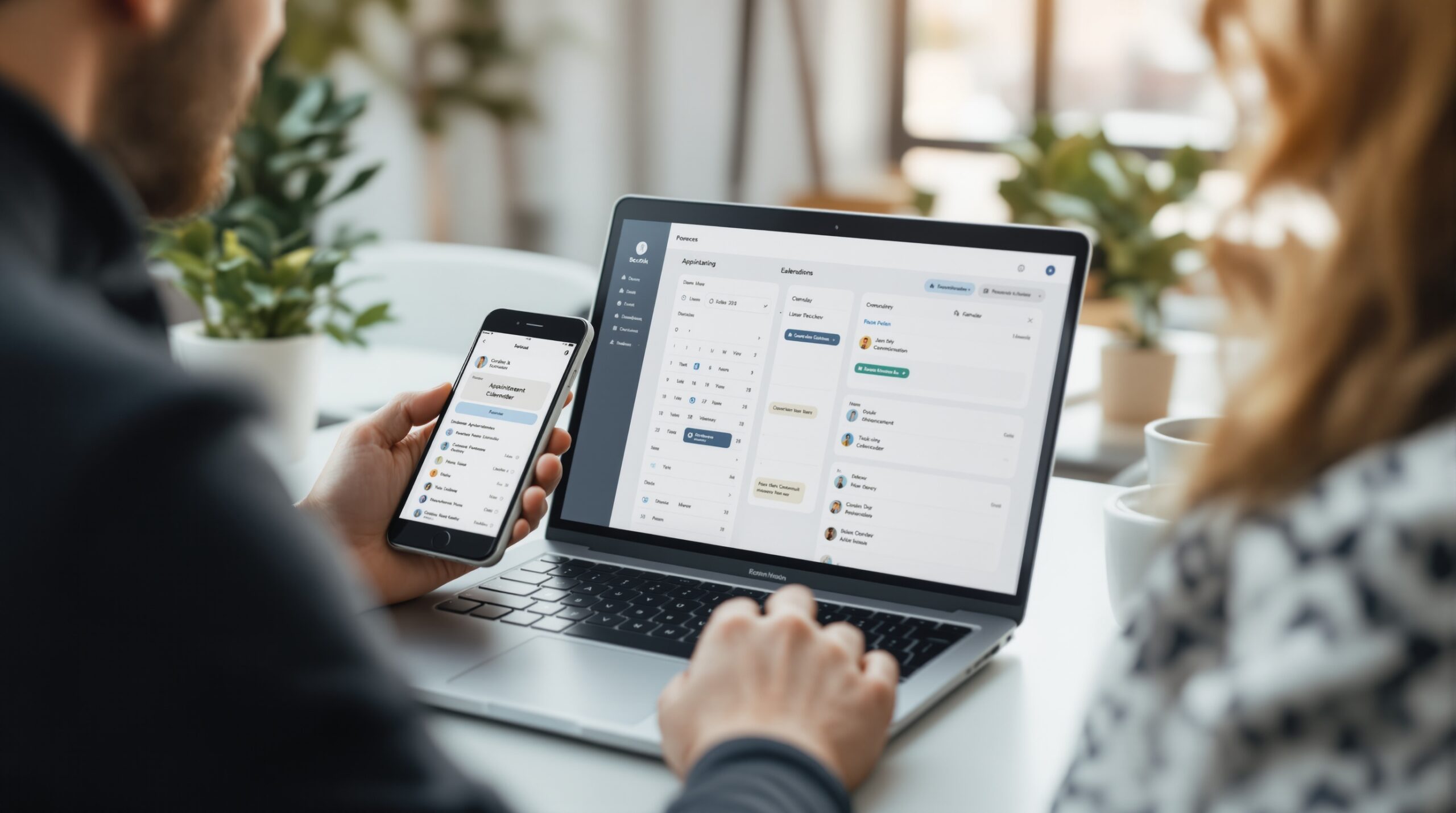 Booking screen showing appointment slots and confirmation flow for scheduling software