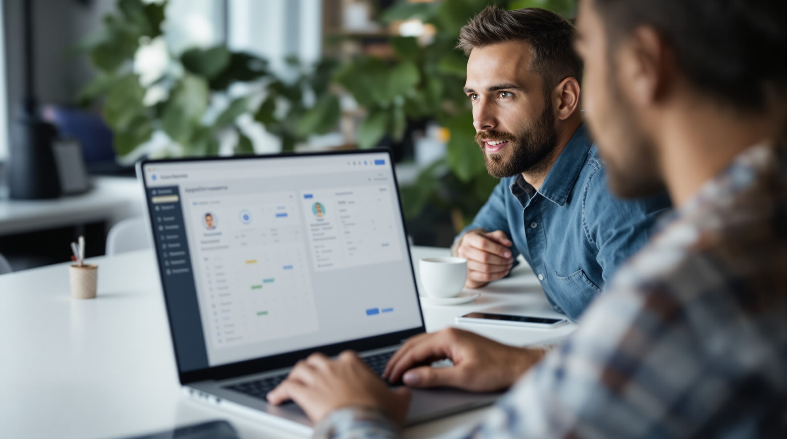 Admin dashboard for appointment scheduling software showing team availability and booking management