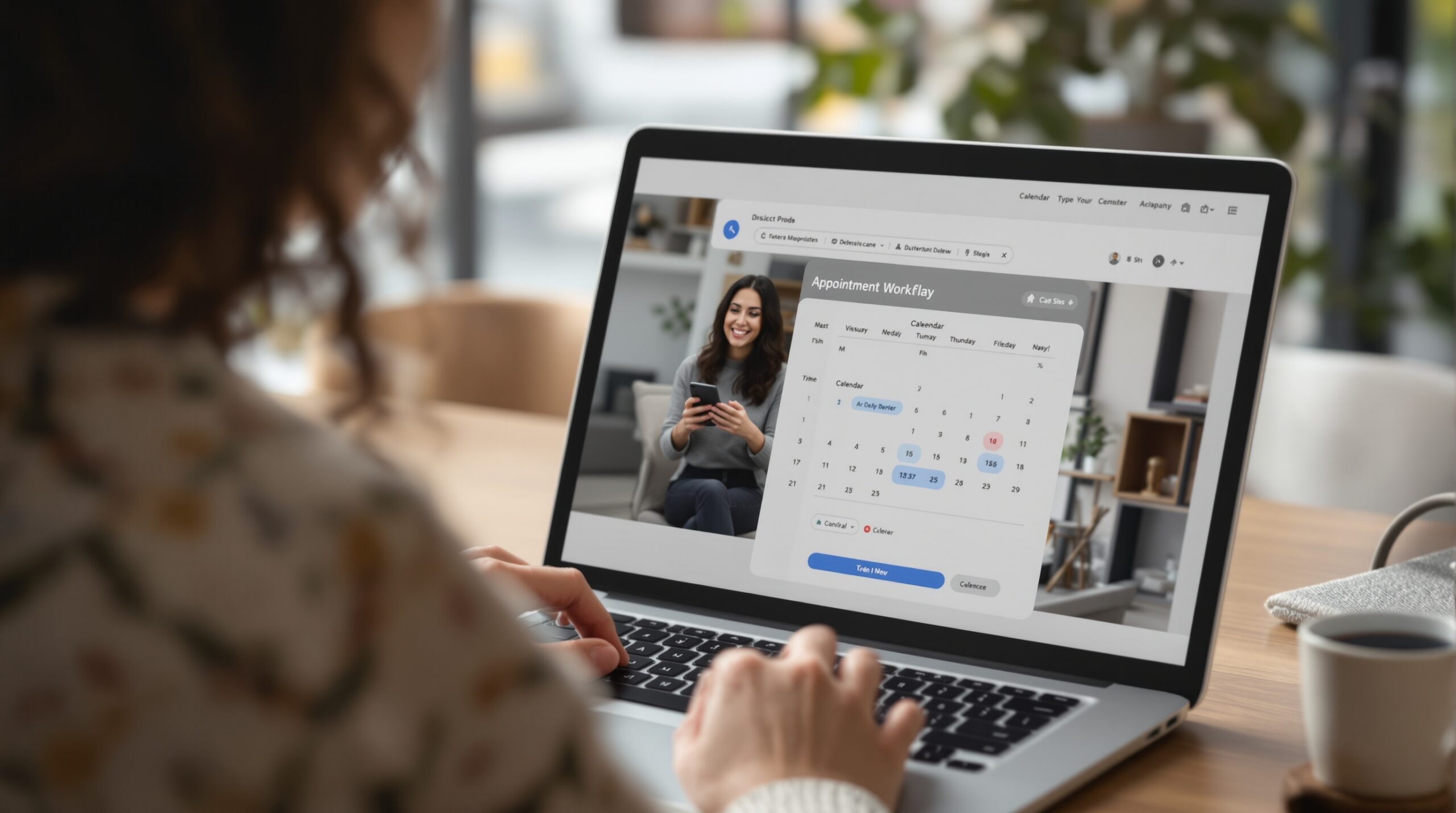 Calendar interface for appointment scheduling showing available time slots and booking options