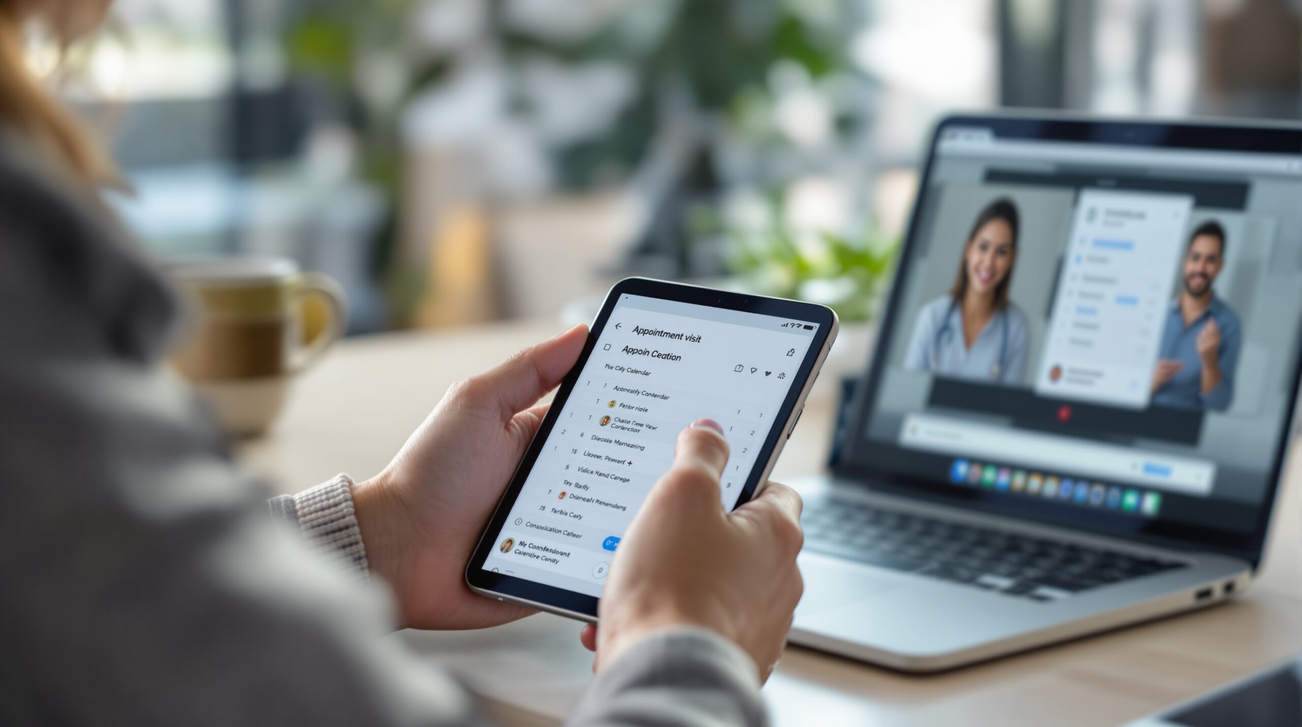 Healthcare scheduling calendar on a tablet showing appointment slots and reminders