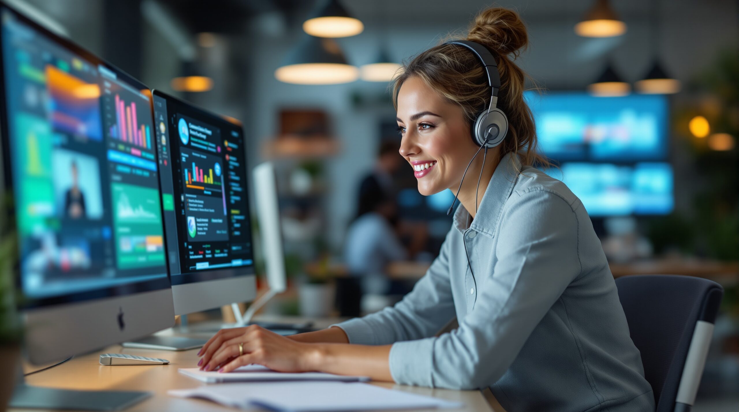 Customer support operations workspace illustrating people, channels, and service processes