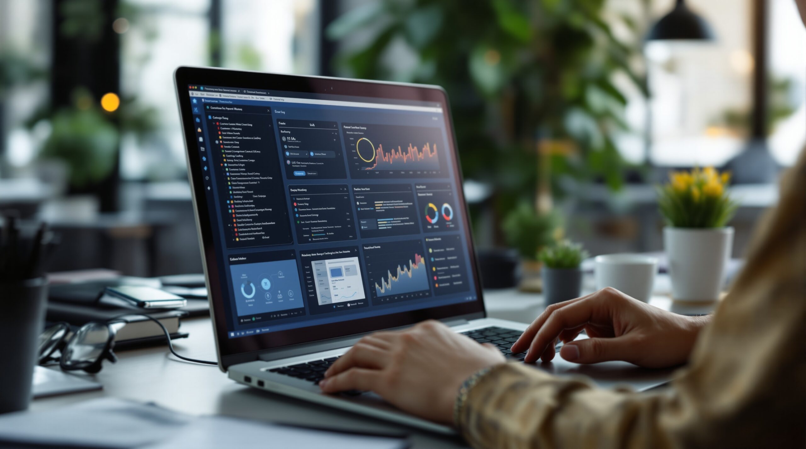 A laptop workspace used to plan which customer service tasks should stay in-house and which can be outsourced