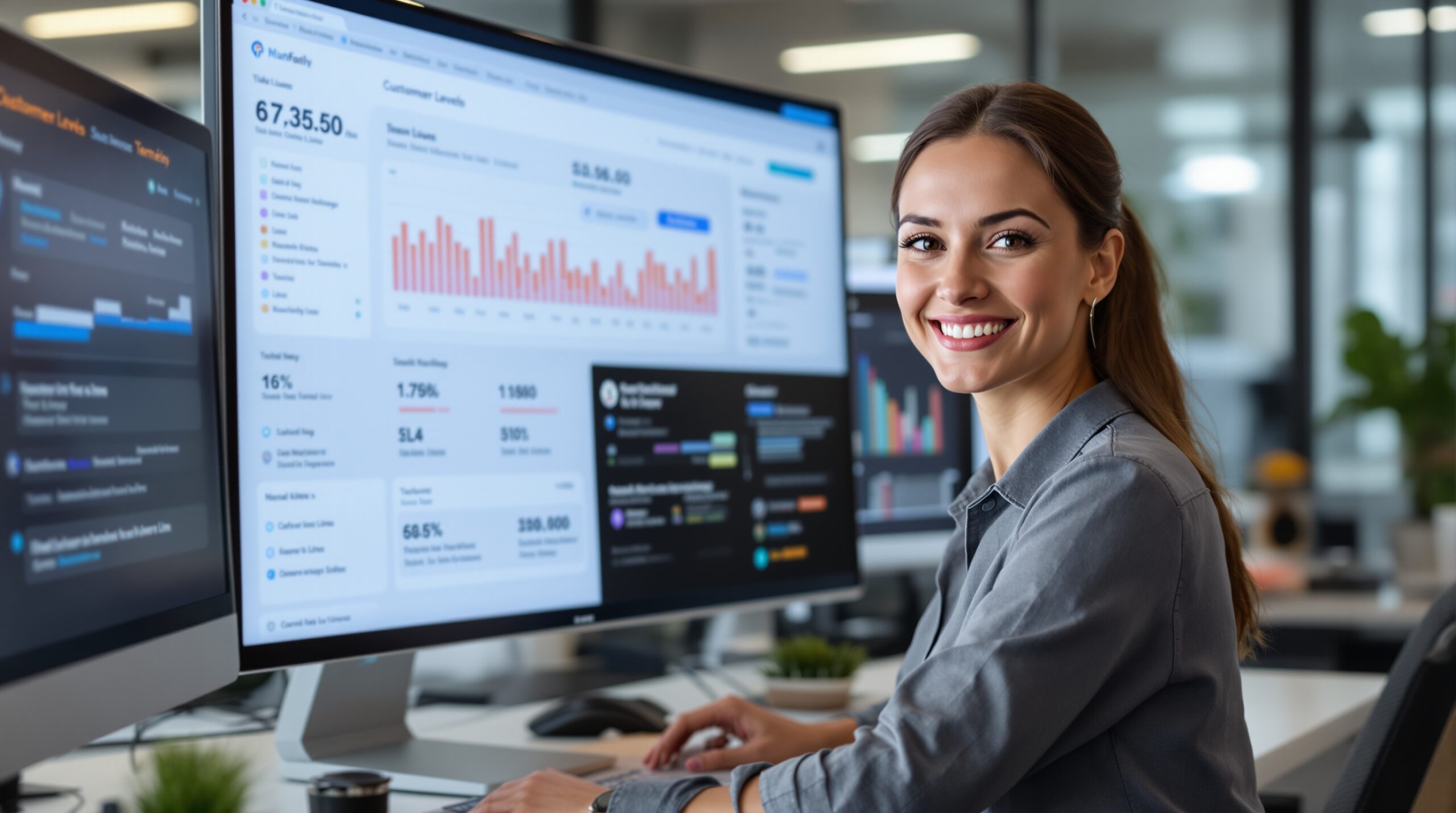 A customer support dashboard showing service levels, response times, and team performance for a help desk