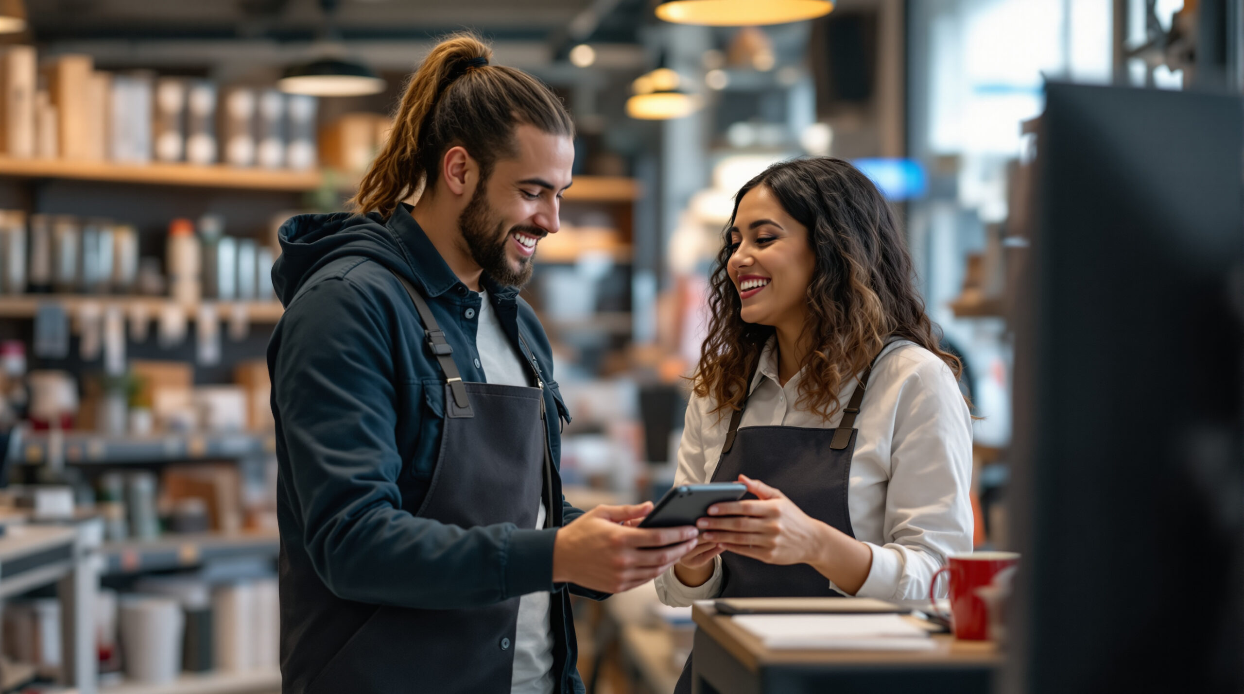 Shopper discussing compatible products with a retail associate