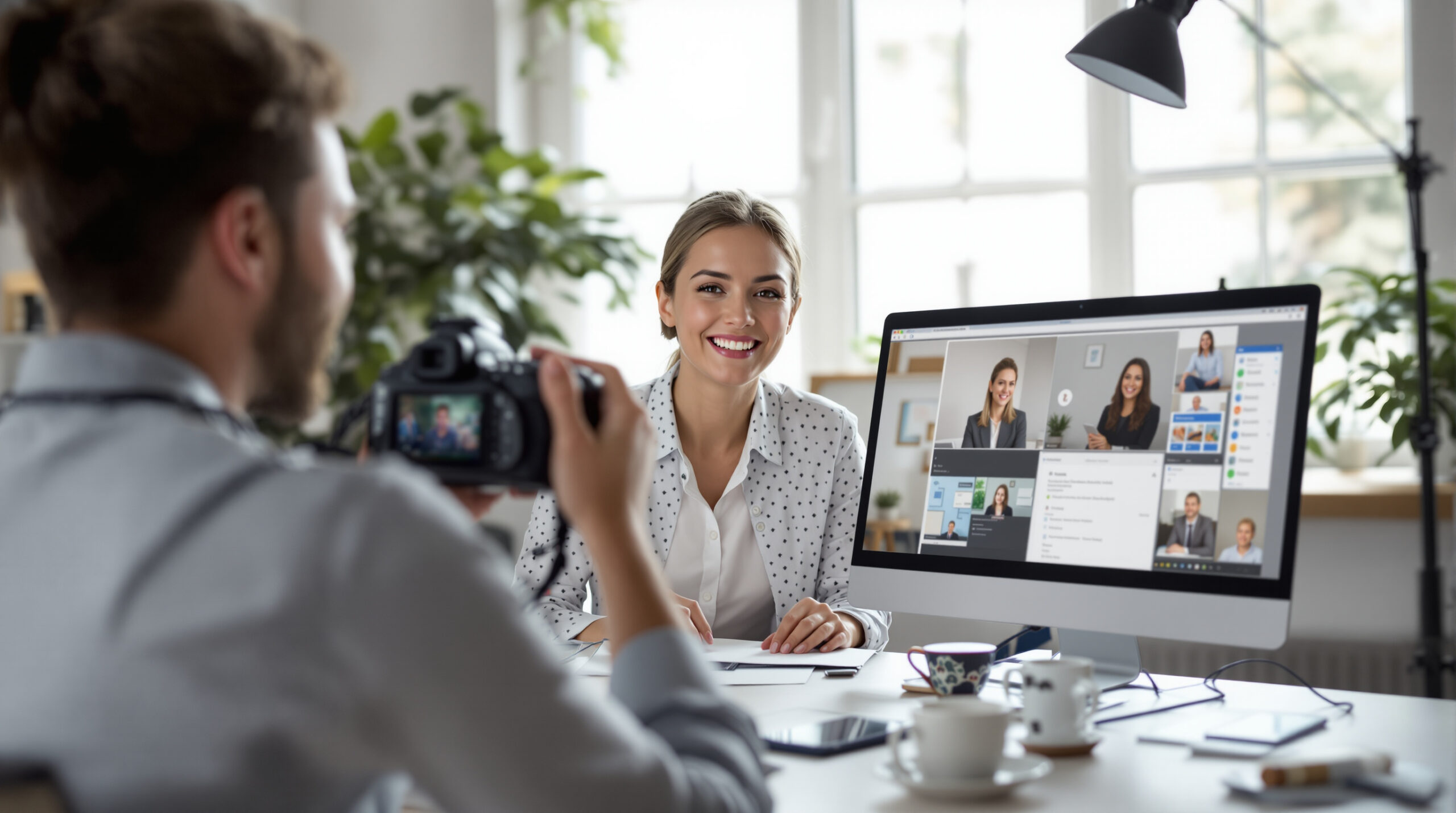 Photographer hosting a small live educational session from a studio