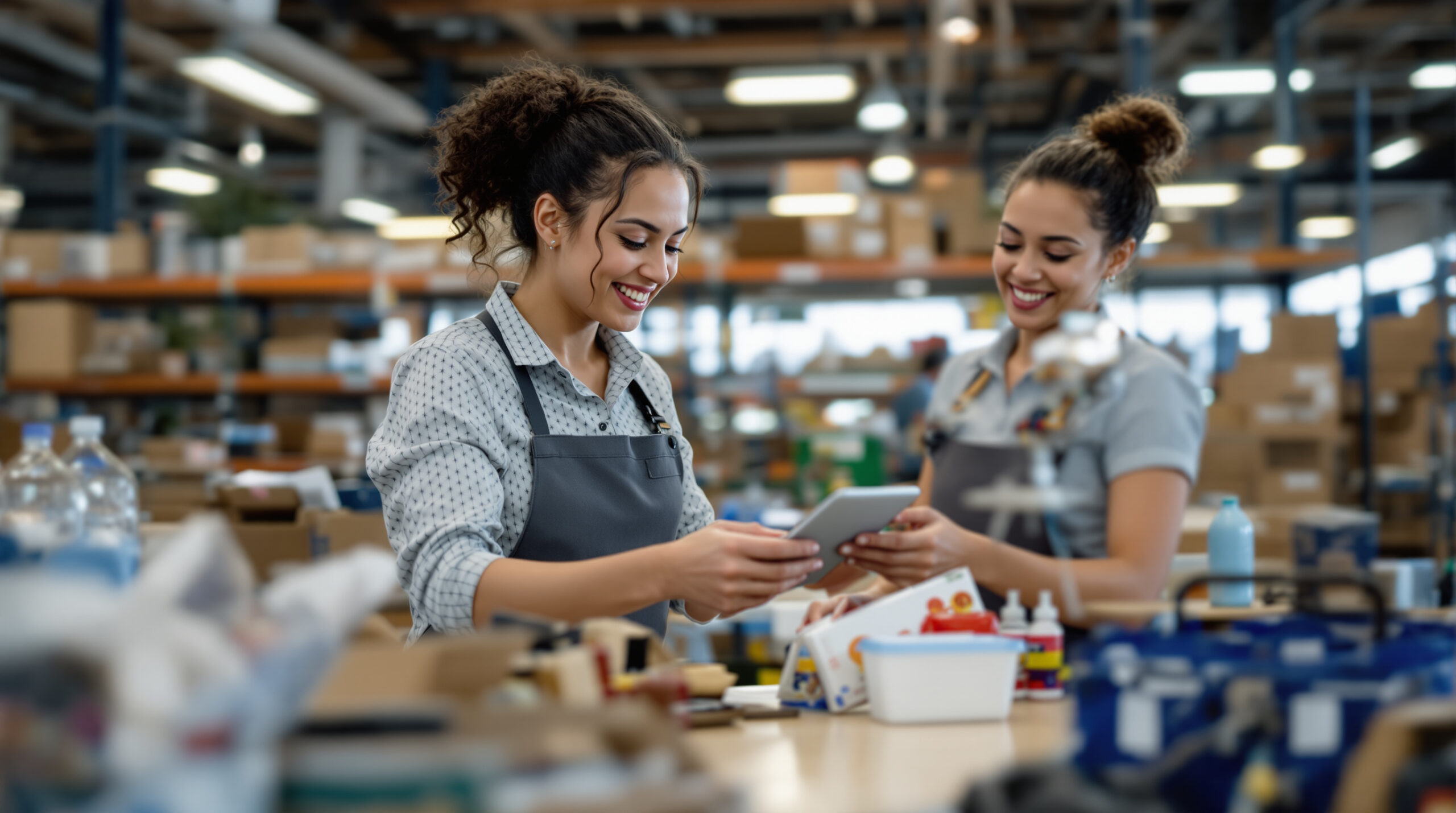 Online store employee comparing products while answering a customer inquiry