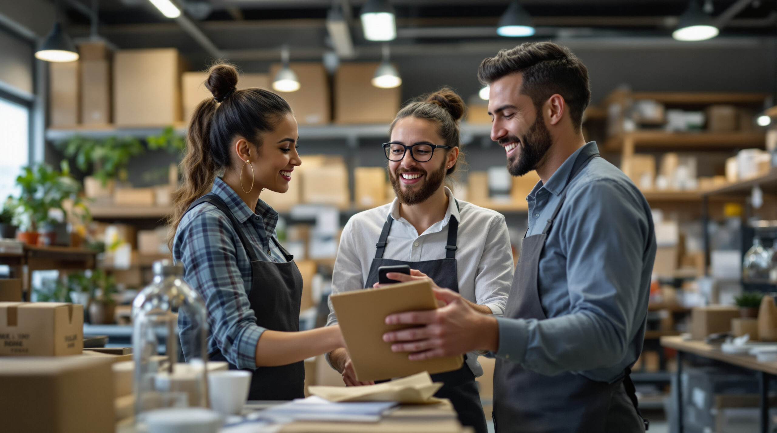 Store employee and ecommerce manager reviewing common shopper questions