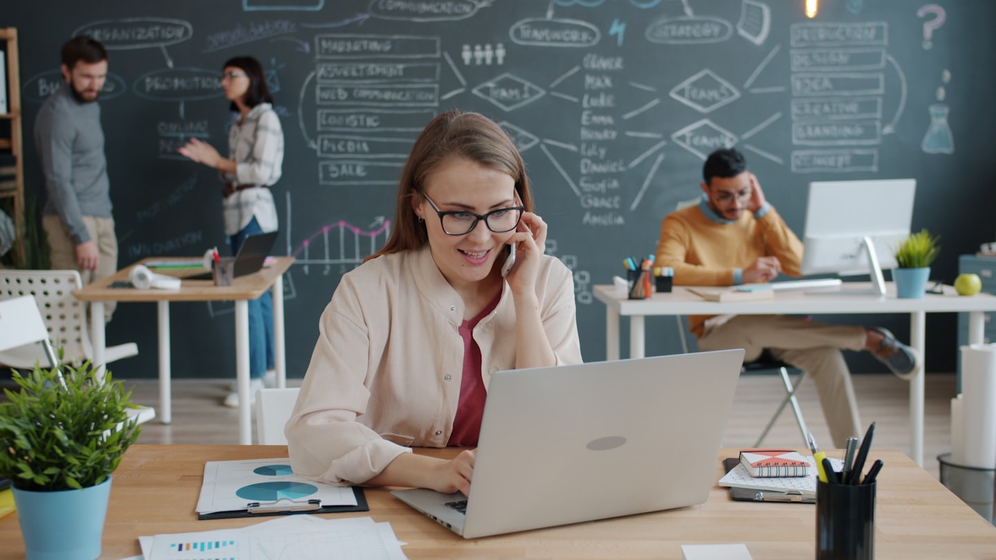 Business professionals working in a modern office environment