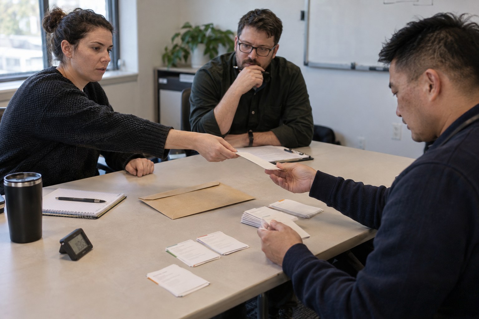 Operations team testing incident handoffs with case cards