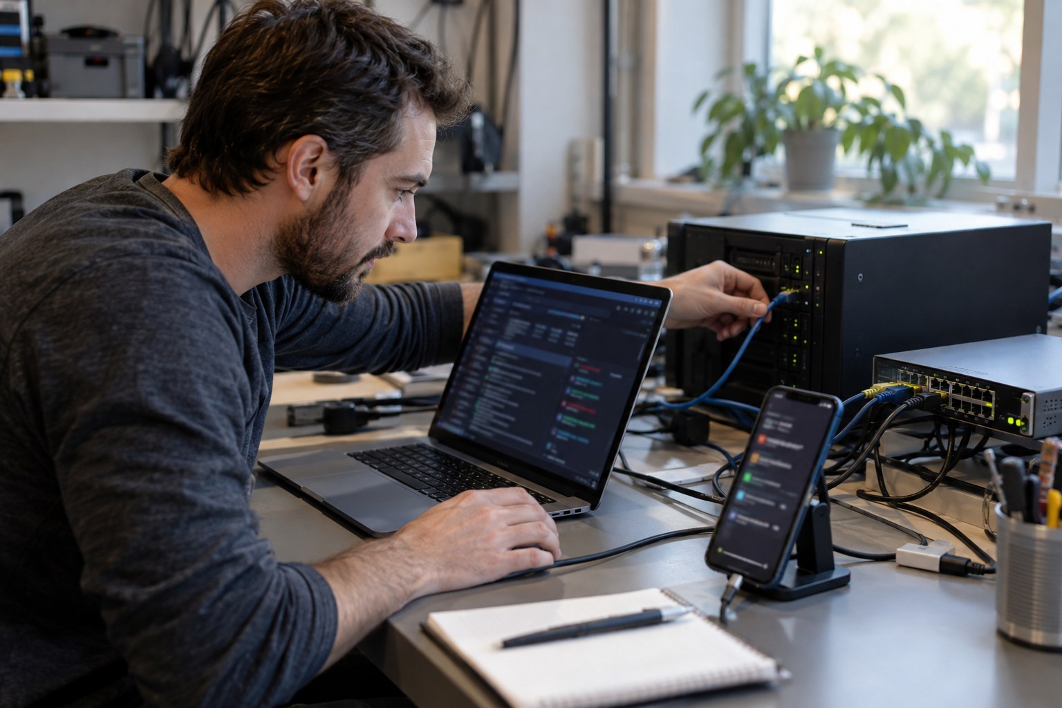 Engineer tracing a webhook delivery across test devices