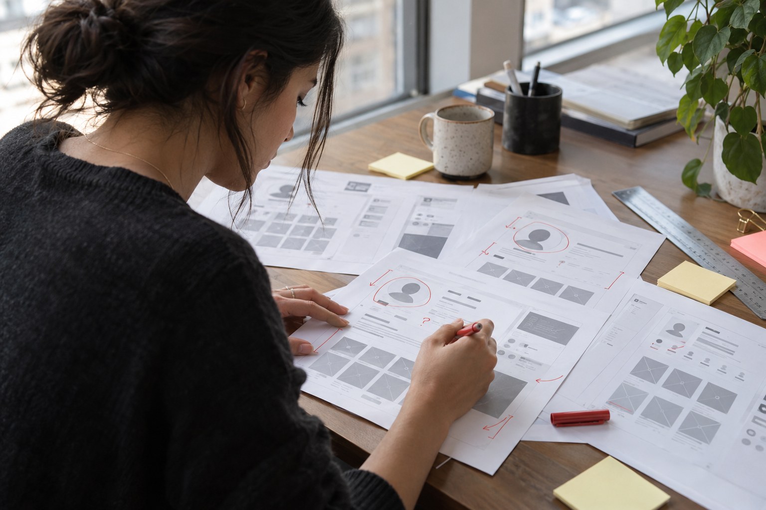 Product specialist annotating creator platform page templates